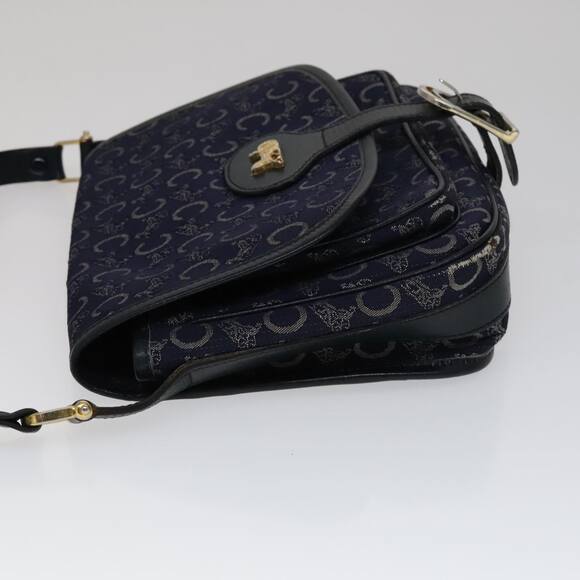 CELINE C Sulky Shoulder Bag Canvas Navy Gold - Picture 4 of 16